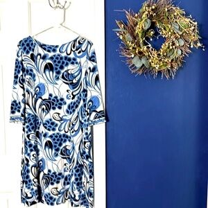 Women’s Averardo-Bessi Italian Made Floral Blue Black & White Mid Length Dress